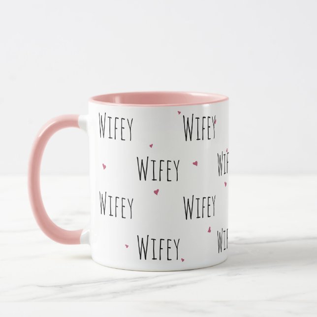 Caneca Corações Simples E Bonitos + Texto "Wifey" | Amor (Esquerda)