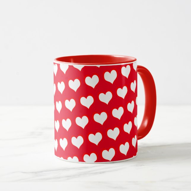 Caneca Corações vermelhos brancos simples (Frente Esquerda)