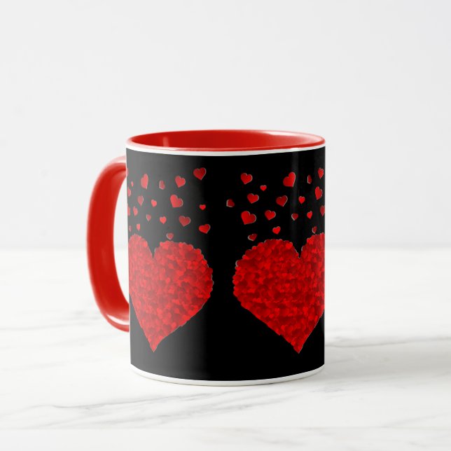 Caneca Corações vermelhos em preto-preto (Frente Esquerda)