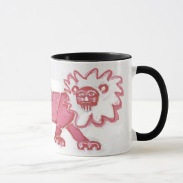 Caneca corajoso preto vermelho bonito do leão