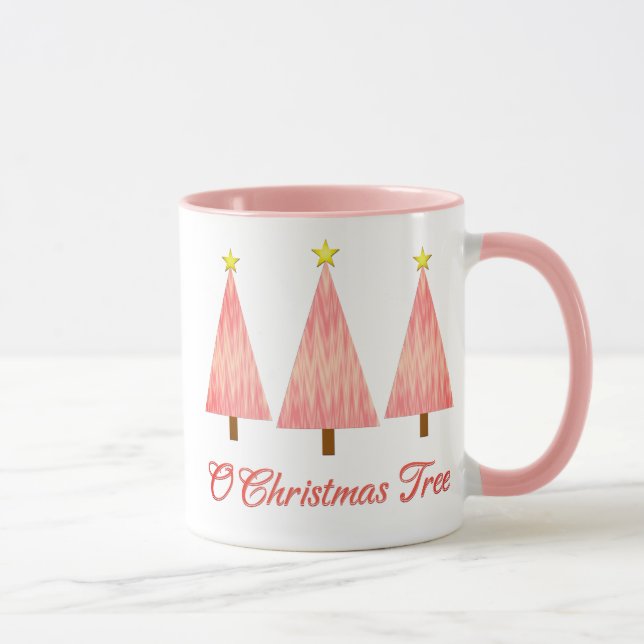 Caneca Coral Cor-de-rosa Padrões de Natal Modernos (Direita)
