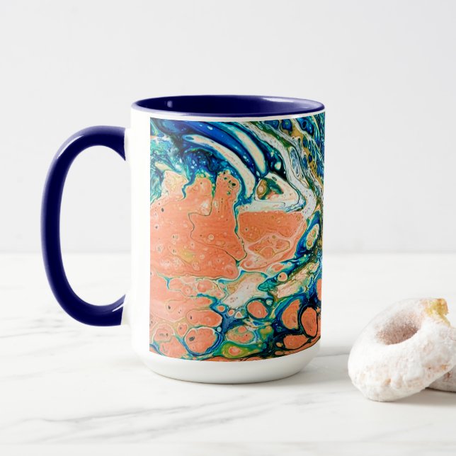 Caneca Coral N Blue Southwestern Beach Abstrato (Com Donut)