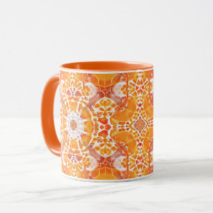 Caneca Coral Orange e Cream Batik Medallion Padrão