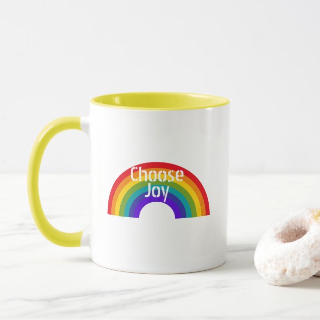 Caneca Corante elegante Escolha alegria Inspiração Arco-Í (Com Donut)