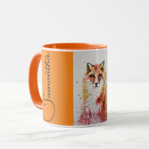 Caneca Corante Vermelho Cachorro Fox Watercolor Pintura M
