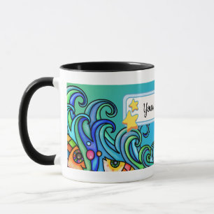 Caneca Cores Brilhantes, Ondas - Rabiscos De Peixe, Perso