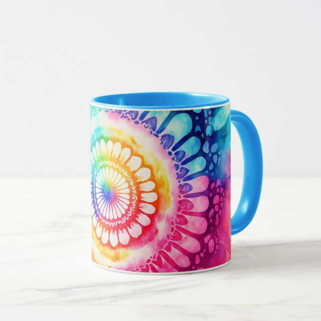 Caneca Cores de Arco-íris Tie Dye Retro Hippie Groovy  (Frente Esquerda)