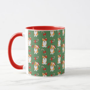 Caneca Corgi Christmas Candy Cane Pattern