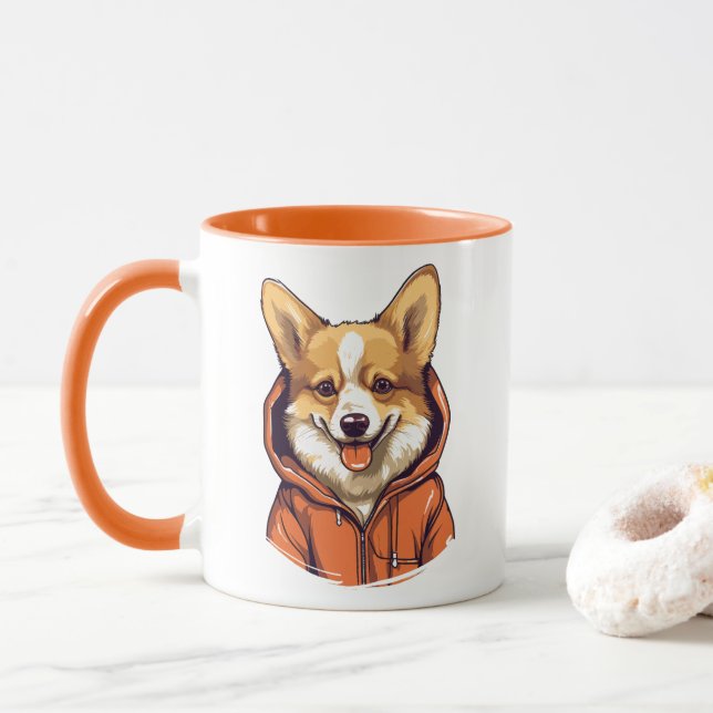 Caneca Corgi Engraçado Vestindo Moletom (Com Donut)
