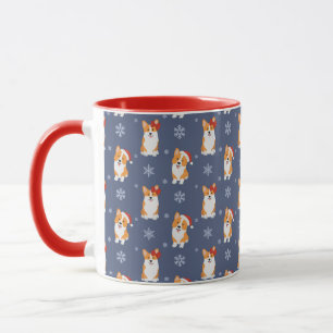 Caneca Corgis em Santa Hats e Padrões de Neve