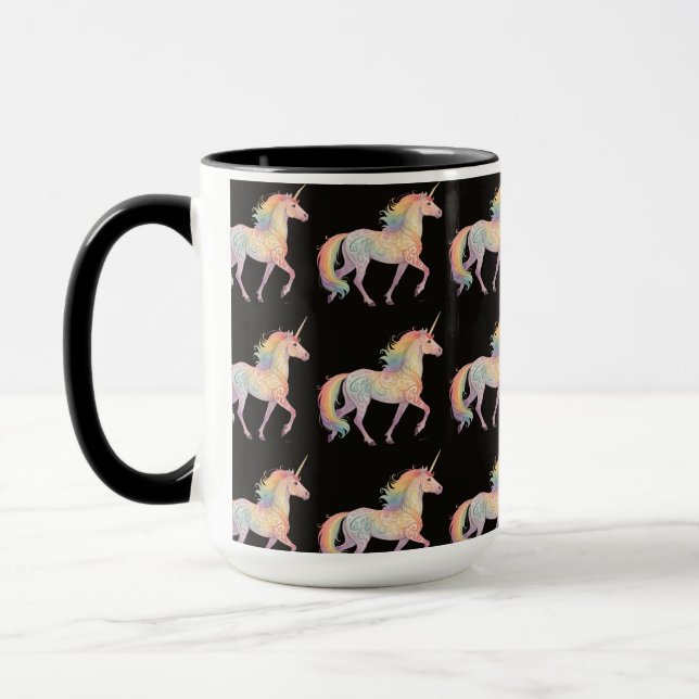Caneca Córnio de Arco-íris Mágico  Preto personalizado (Esquerda)