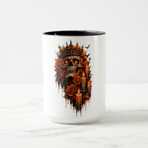 Caneca Coroa de Caveira Gótica Halloween Rosas Sombrias A