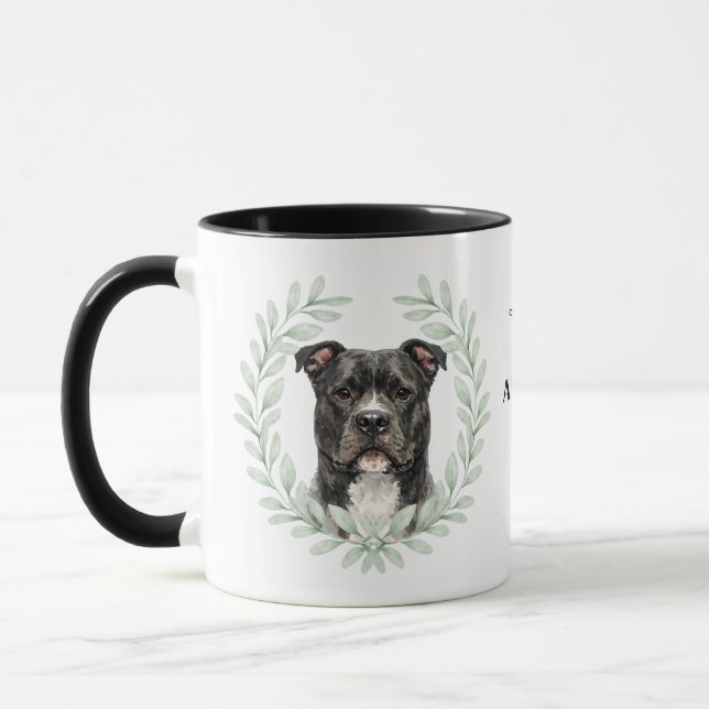 Caneca Coroa de Eucalipto AmStaff Cão Monograma (Esquerda)