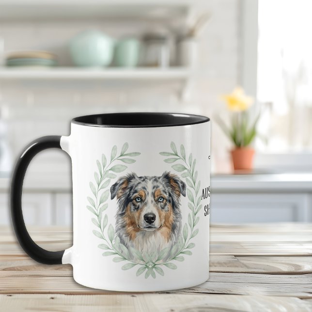 Caneca Coroa de Eucalipto Azul Merle Aussie Monograma (Criador carregado)
