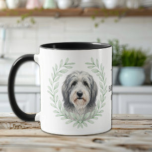 Caneca Coroa de Eucalipto Bearded Collie Monograma
