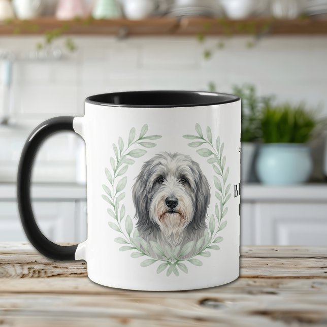 Caneca Coroa de Eucalipto Bearded Collie Monograma (Criador carregado)