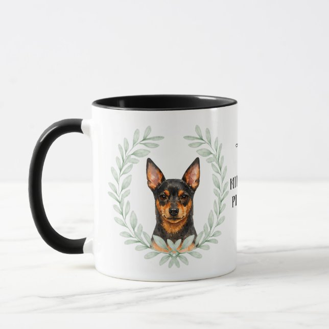 Caneca Coroa de Eucalipto Monograma de Pinscher Miniatura (Esquerda)