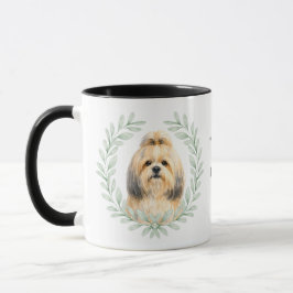 Caneca Coroa de Eucalipto Monograma Lhasa Apso