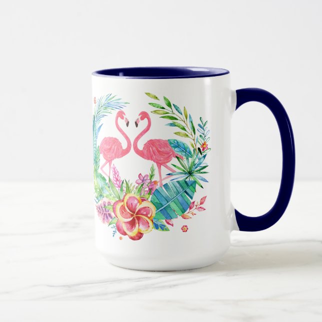 Caneca Coroa de Flores Tropicais Flamingos Rosa (Direita)