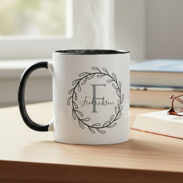 Caneca Coroa de Folhas Botânicas Monograma para Aquecimen