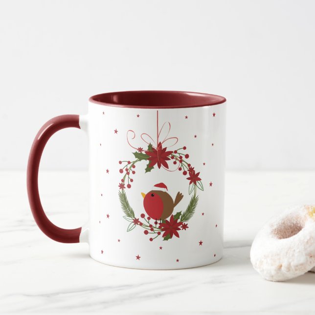 Caneca Coroa de natal de belo robin pendurada decoração (Com Donut)