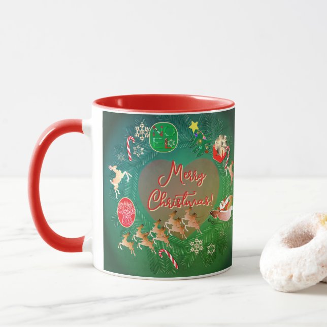 Caneca Coroa de Natal do Papai Noel (Com Donut)