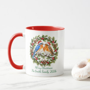 Caneca Coroa de Natal Rústica com Pássaros Apaixonados Ve