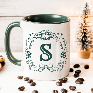 Caneca Coroa de Natal Verde Personalizada com Monograma