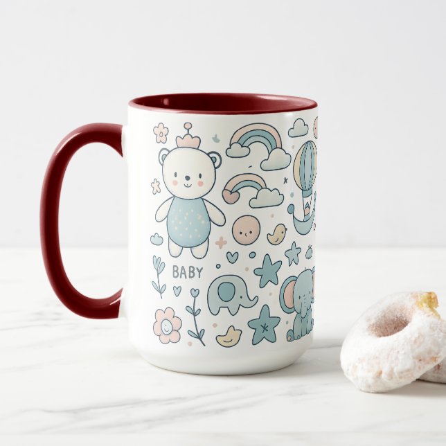 Caneca Coroa de Ursinho Bebê Fofa (Com Donut)
