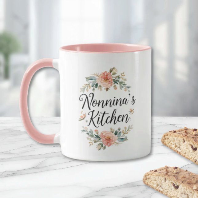 Caneca Coroa Floral Cozinha da Nonnina (Floral Wreath Nonnina's Kitchen Mug - Birthday Mother's Day Christmas Gift for Italian Grandmother)