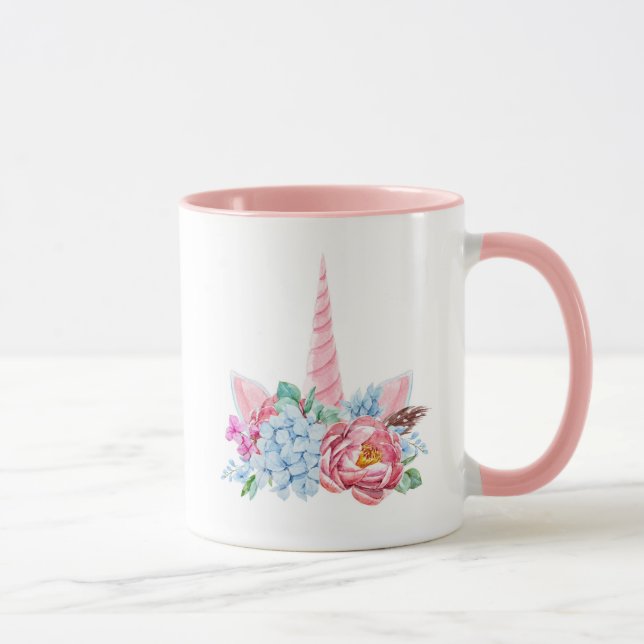 Caneca Coroa floral do unicórnio da aguarela (Direita)