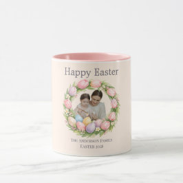 Caneca Coroa Floral e Foto da Família Páscoa Personalizad