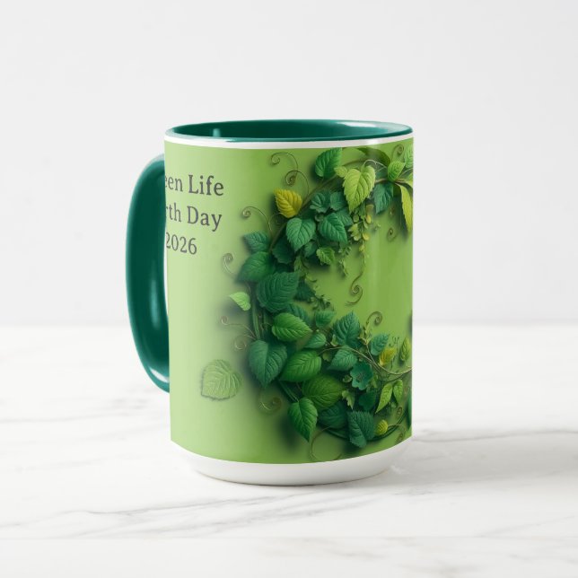 Caneca Coroa Folhosa de Ciclo de Vida Verde Moderno (Frente Esquerda)