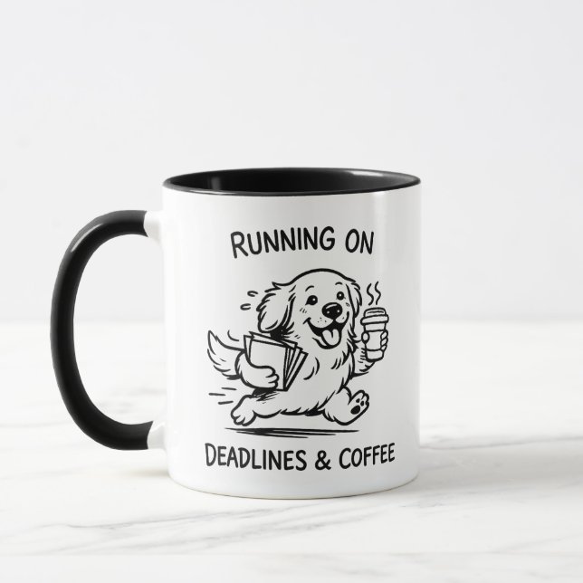 Caneca Correndo com Prazos e Café Amante de Cachorro Dive (Esquerda)