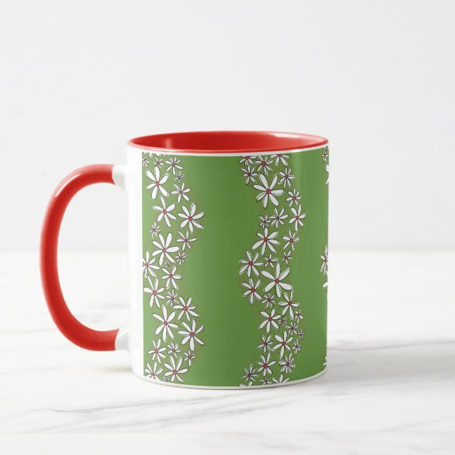 Caneca Corrente de margarida Flores brancas verdes (Esquerda)