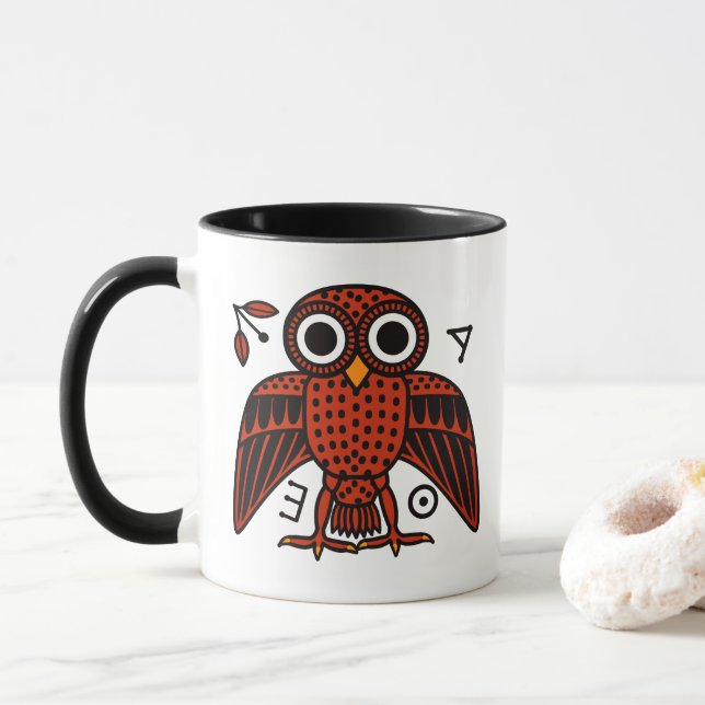Caneca Coruja ateniense cômoda da Grécia antiga (Com Donut)