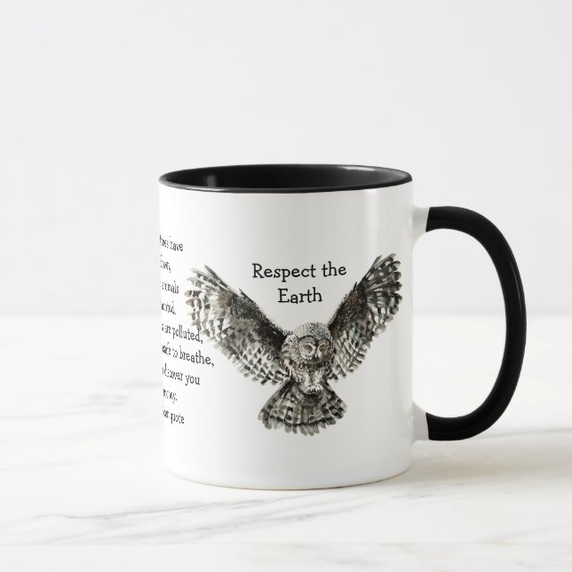 Caneca Coruja Atrevida Respeita a Terra Nativa Americana (Direita)
