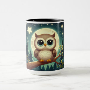 Caneca Coruja-bebê bonita à noite com lua