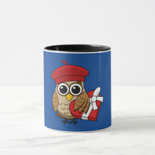 Caneca Coruja-branca com berço vermelho e caixa cardíaca