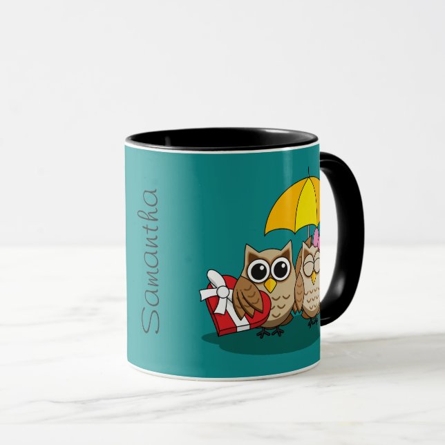 Caneca Coruja com Guarda-chuvas e Caixa de Chocolate | Ad (Frente Esquerda)