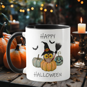 Caneca Coruja de Bruxas Bonita com Pumpkins Feliz Dia das
