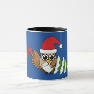 Caneca Coruja de Natal com Ax e Árvore de Pinheiro de Nev