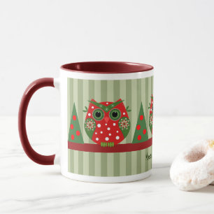 Caneca Coruja de Natal e texto personalizado