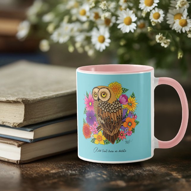 Caneca Coruja do Buquê da Flor (Criador carregado)