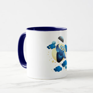 Caneca Coruja-Fita-Fita Voando com Guarda-chuvas