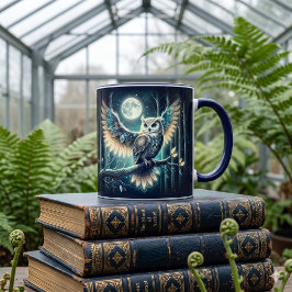 Caneca Coruja Lunar Mística Brilho da Floresta Celestial
