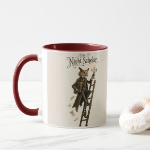 Caneca Coruja na Escada da Biblioteca