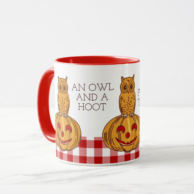 Caneca Coruja na Pumpkin Gingham Pattern Mug (Frente Esquerda)