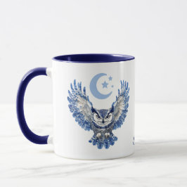 Caneca Coruja Noturna Azul Monograma e Lua