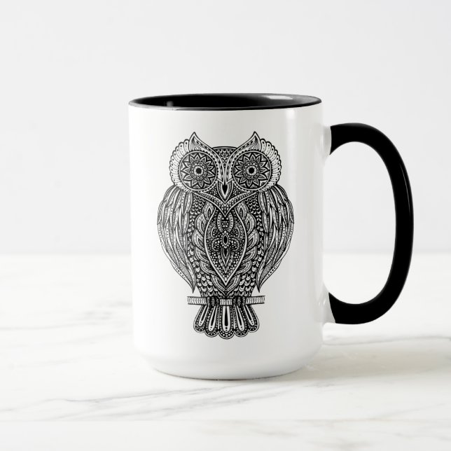Caneca Coruja ornamentado tirada mão inspirada (Direita)